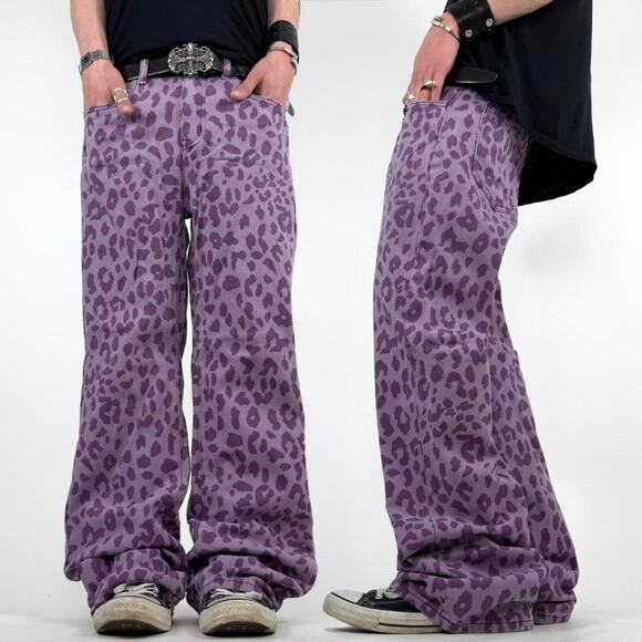 Other Denim - Vintage y2k rare baggy wide leg leopard print purple grunge skater jeans
